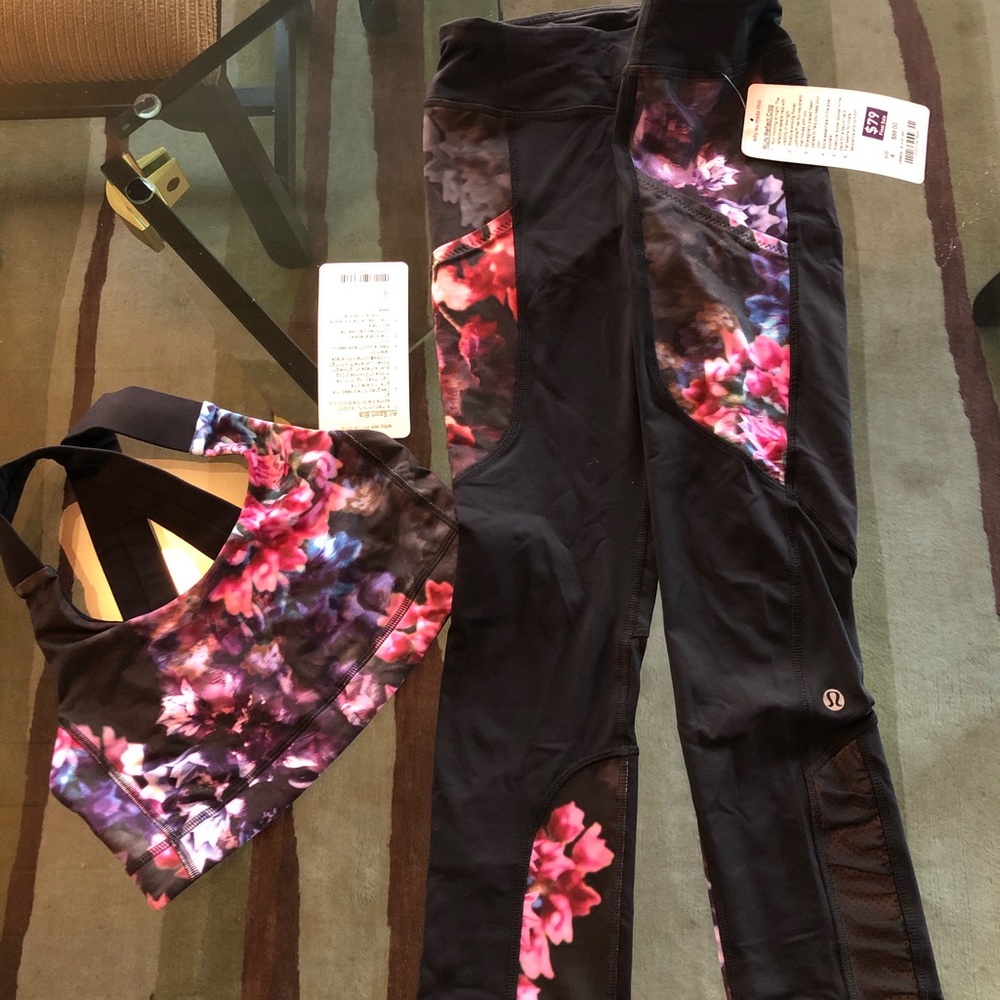 NWT Hydrangea Print Lululemon Capri Leggings & Bra